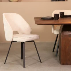 LABEL51 Beige Eetkamerstoelen|Draaibare Eetkamerstoelen|Draaibare Eetkamerstoel Lewis Elegance stof