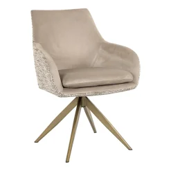 Richmond Interiors Beige Eetkamerstoelen|Draaibare Eetkamerstoelen|Draaibare Eetkamerstoel Lisonne Velvet en stof, kleur /Naturel Khaki