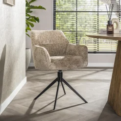 LifestyleFurn Beige Eetkamerstoelen|Draaibare Eetkamerstoelen|Draaibare Eetkamerstoel Lavonne Alura stof, kleur Zand