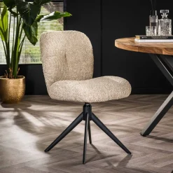 LifestyleFurn Beige Eetkamerstoelen|Eetkamerstoelen Bouclé / Teddy|Draaibare Eetkamerstoel Lovie Bouclé Zand