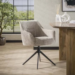 LifestyleFurn Beige Eetkamerstoelen|Draaibare Eetkamerstoelen|Draaibare Eetkamerstoel Lavonne Chenille