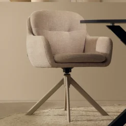 Kave Home Chenille Eetkamerstoelen|Beige Eetkamerstoelen|Draaibare Eetkamerstoel Lexa Chenille
