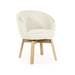 Eleonora Beige Eetkamerstoelen|Eetkamerstoelen Bouclé / Teddy|Draaibare Eetkamerstoel Livia Bouclé en eikenhout