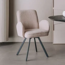 Tower Living Beige Eetkamerstoelen|Eetkamerstoelen Bouclé / Teddy|Draaibare Eetkamerstoel Livo Bouclé