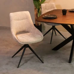 LABEL51 Beige Eetkamerstoelen|Draaibare Eetkamerstoelen|Draaibare Eetkamerstoel Marlow Elite stof