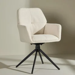 Nohr Eetkamerstoelen Bouclé / Teddy|Draaibare Eetkamerstoelen|Draaibare Eetkamerstoel Montie Bouclé, kleur Off White