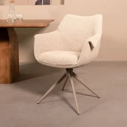 LABEL51 Eetkamerstoelen Bouclé / Teddy|Draaibare Eetkamerstoelen|Draaibare Eetkamerstoel Narum Bouclé, kleur /Taupe Naturel