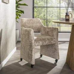 LifestyleFurn Beige Eetkamerstoelen|Eetkamerstoelen Met Armleuning|Draaibare Eetkamerstoel op wielen Elita Alura stof, kleur Zand