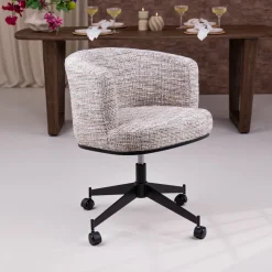 Richmond Interiors Bureaustoelen|Beige Eetkamerstoelen|Draaibare Eetkamerstoel Rochenne Op wielen, kleur l Nature