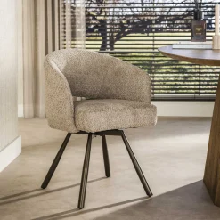 LifestyleFurn Beige Eetkamerstoelen|Eetkamerstoelen Met Armleuning|Draaibare Eetkamerstoel Shakemia Bouclé, kleur /Bruin Zand