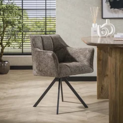LifestyleFurn Beige Eetkamerstoelen|Draaibare Eetkamerstoelen|Draaibare Eetkamerstoel Thandie Hoven stof en zwart staal