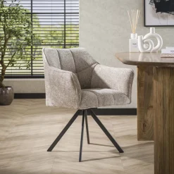 LifestyleFurn Beige Eetkamerstoelen|Draaibare Eetkamerstoelen|Draaibare Eetkamerstoel Thandie Hoven stof en zwart staal