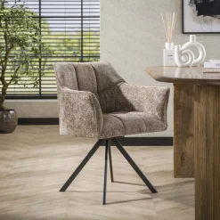 LifestyleFurn Beige Eetkamerstoelen|Draaibare Eetkamerstoelen|Draaibare Eetkamerstoel Thandie Hoven stof en zwart staal