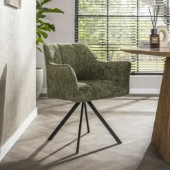 LifestyleFurn Beige Eetkamerstoelen|Draaibare Eetkamerstoelen|Draaibare Eetkamerstoel Thandie Hoven stof en zwart staal