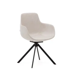 Kave Home Chenille Eetkamerstoelen|Beige Eetkamerstoelen|Draaibare Eetkamerstoel Tissiana Chenille