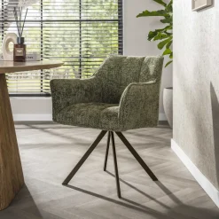 LifestyleFurn Eetkamerstoelen Met Armleuning|Draaibare Eetkamerstoel Thandie Hoven stof en bruin staal, kleur Groen