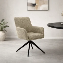 Livingfurn Beige Eetkamerstoelen|Eetkamerstoelen Met Armleuning|Draaibare Eetkamerstoel Tara Geweven stof, kleur Beige