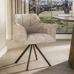 LifestyleFurn Eetkamerstoelen Met Armleuning|Draaibare Eetkamerstoel Thandie Hoven stof en bruin staal