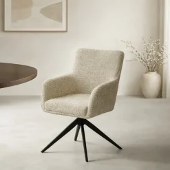 Livingfurn Beige Eetkamerstoelen|Eetkamerstoelen Met Armleuning|Draaibare Eetkamerstoel Tara Geweven stof, kleur Zand