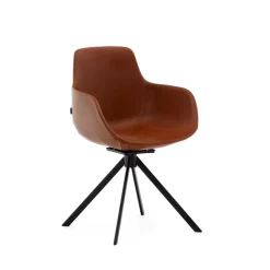 Kave Home Eetkamerstoelen Met Leer Of Kunstleer|Draaibare Eetkamerstoelen|Draaibare Eetkamerstoel Tissiana PU leder, kleur Bruin