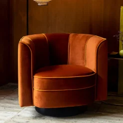 Dutchbone Fauteuil Stof / Textiel|Fauteuil Velvet / Fluweel|Draaibare Fauteuil Flower Oranje