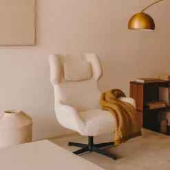 Kave Home Fauteuil Bouclé / Teddy|Fauteuil Stof / Textiel|Draaibare Fauteuil Zalina Bouclé Wit