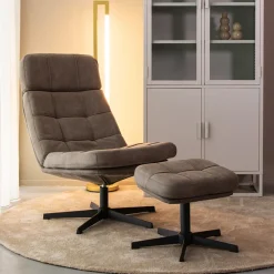 LABEL51 Fauteuil Stof / Textiel|Draaifauteuil Alvar Met hocker, Micro suede, kleur Taupe