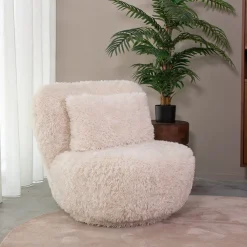 LABEL51 Fauteuil Stof / Textiel|Fauteuil Bouclé / Teddy|Draaifauteuil Doodle Fluffy stof, kleur Crème Cru00e8me