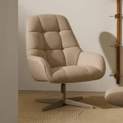 Kave Home Fauteuil Stof / Textiel|Draaifauteuil Jaspe Structuurstof, kleur Beige Taupe