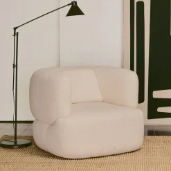 Kave Home Fauteuil Stof / Textiel|Fauteuil Bouclé / Teddy|Draaifauteuil Martina Bouclé, kleur Wit