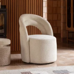 Dutchbone Fauteuil Stof / Textiel|Fauteuil Bouclé / Teddy|Draaifauteuil Seina Bouclé Beige