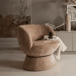 WOOOD Fauteuil Stof / Textiel|Draaifauteuil Shuffle Chenille Naturel