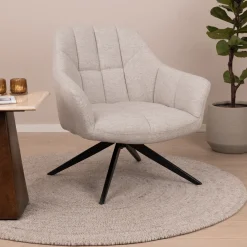 Livingfurn Fauteuil Stof / Textiel|Draaifauteuil Tom kleur Zand
