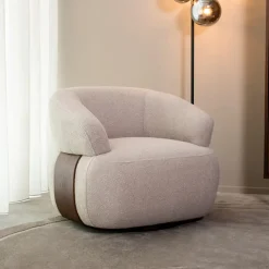 LABEL51 Fauteuil Stof / Textiel|Fauteuil Bouclé / Teddy|Draaifauteuil Valenza Bouclé en Eiken