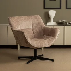 WOOOD Fauteuil Stof / Textiel|Draaifauteuil Wibo Chenille Taupe