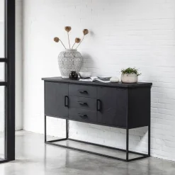 DTP Home Dressoirs|Dressoir Beam Teakhout, 158cm, kleur Zwart