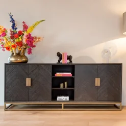 Richmond Interiors Dressoirs|Dressoir Blackbone Brass, 225cm Zwart