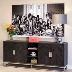 Richmond Interiors Dressoirs|Dressoir Blackbone Eikenhout en Staal, kleur Zwart / , 225cm Zilver