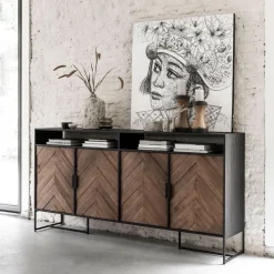 DTP Home Dressoirs|Dressoir Criss Cross Hout en staal, 200cm Naturel