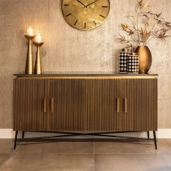 Richmond Interiors Dressoirs|Dressoir Ironville 160cm, kleur goud / zwart marmer