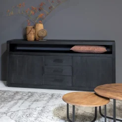 Livingfurn Dressoirs|Dressoir Jaxx Mangohout, 180cm, kleur Zwart