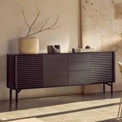 Kave Home Dressoirs|Dressoir Lenon Eikenhout, 200cm, kleur Zwart