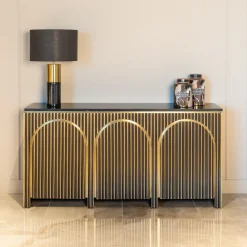 Richmond Interiors Dressoirs|Dressoir Les Arcs Brass en marmer, 160cm Brushed gold