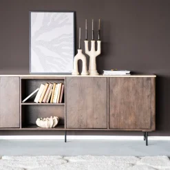 Eleonora Dressoirs|Dressoir Lio Mangohout en Travertin, 200cm Bruin