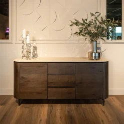 Richmond Interiors Dressoirs|Dressoir Ritz Eiken en travertin, 180cm Bruin