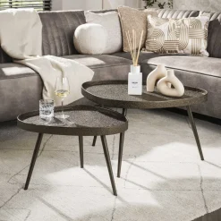 LifestyleFurn Salontafel Set|Organische Salontafel|Driehoekige Salontafel Ananda Brons Liquid, Set van 2 stuks