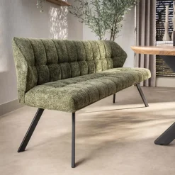 LifestyleFurn Eetkamerbanken|Eetkamerbank Thandie Hoven stof en zwart staal, 180cm
