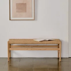 Kave Home Eetkamerbanken|Eetkamerbank Zaide eikenhout en touw, 120cm Naturel