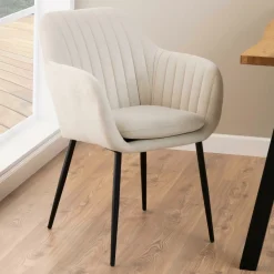 Bendt Beige Eetkamerstoelen|Eetkamerstoelen Met Armleuning|Eetkamerstoel Albin Stof, kleur Zand