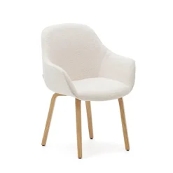 Kave Home Eetkamerstoelen Bouclé / Teddy|Eetkamerstoel Aleli Teddy, Naturel onderstel Wit
